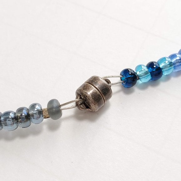 Art Glass Blue Flower Pendant Beaded Necklace - Picture 4 of 4